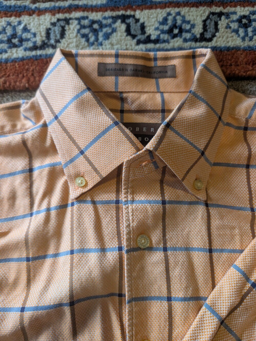Robert Talbott Carmel Plaid Button Down Shirt Orange Blue Size L